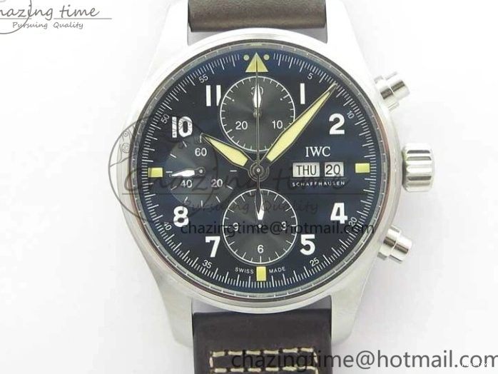 MIROTIME 0514 Pilot Chrono Spitfire IW387903 SS ZF 1:1 Best Edition Black Dial on Brown Leather Strap A OdorResistant 7127